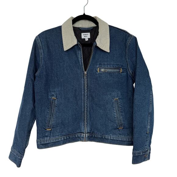 Aritzia Sunday Best Denim Zip Corduroy Collar Jacket - Picture 1 of 4